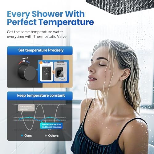 Luxury Rainfall Shower Combo Kit for Bathroom - 12x9 Matte Black
