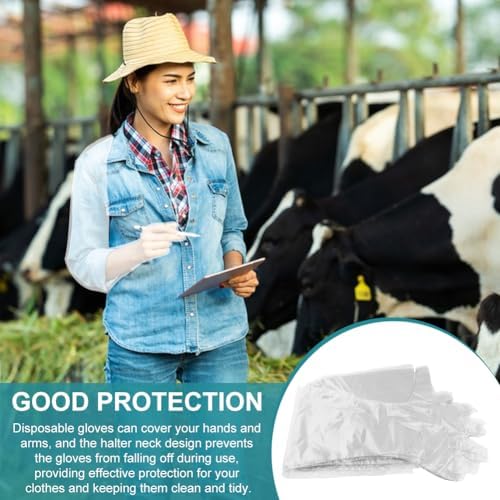 50 Pack Halter Disposable Long Gloves for Veterinary Use and Cleaning