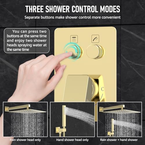 Luxury Bathtub Shower System with 12 Rain shower and Champagne Bronze Set