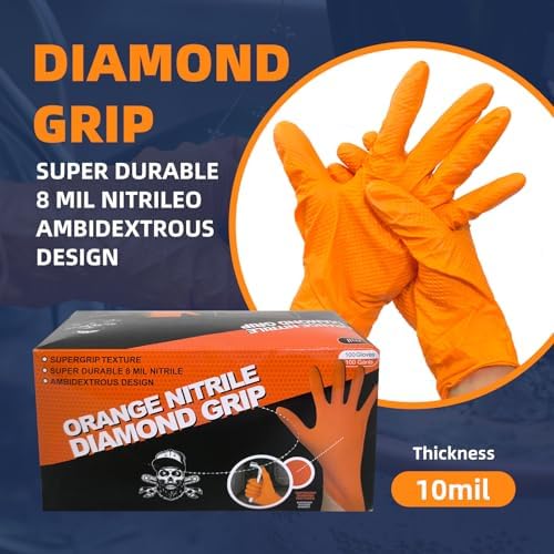 8 Mil Orange Nitrile Gloves Heavy Duty Disposable Gloves