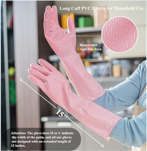 BechKCpro 3-Pair Durable Dishwashing Gloves Latex-Free 15 Long Cuff