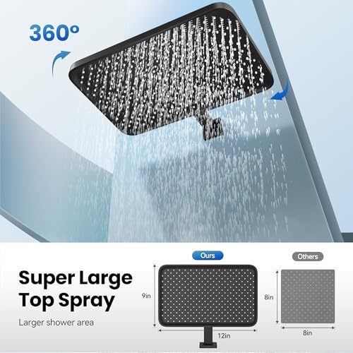 Luxury Rainfall Shower Combo Kit for Bathroom - 12x9 Matte Black