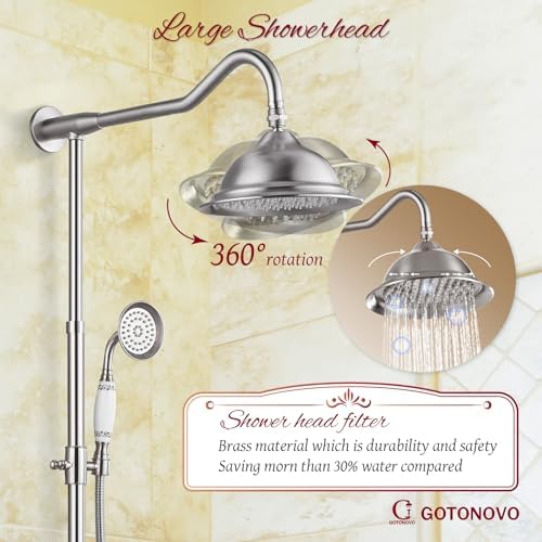 Gotonovo 8-in-1 Luxury Bathtub Shower Faucet with Adjustable Height Brass Finish