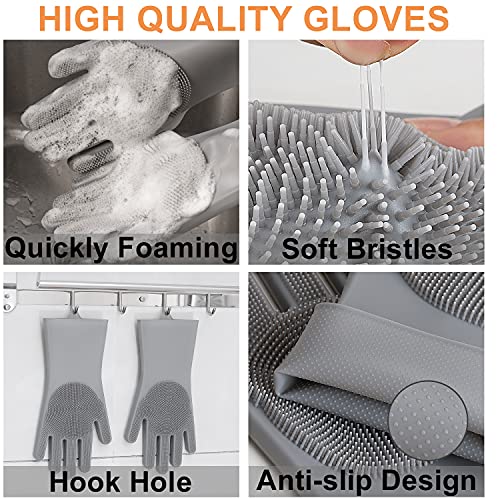 Reusable Silicone Dishwashing Gloves Heat-Resistant Kitchen Bathroom Cleaning