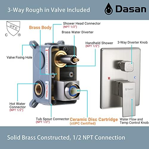 Dasan Complete Tub Shower Faucet Set Versatile Durable Brushed Nickel Design