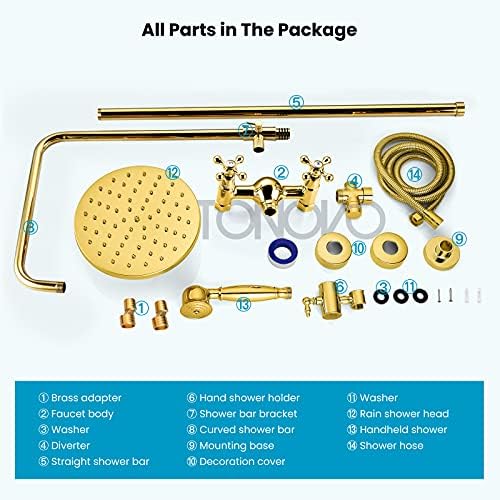 GotOnovo Gold-Runner Exposed Bathroom Faucet Set - 8 Adjustable 2 Function Spray Head
