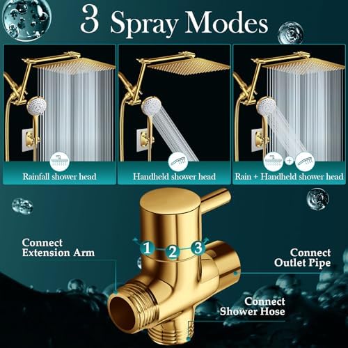 12 gold rainfall shower with adjustable extension