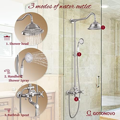 Gotonovo 8-in-1 Luxury Bathtub Shower Faucet with Adjustable Height Brass Finish