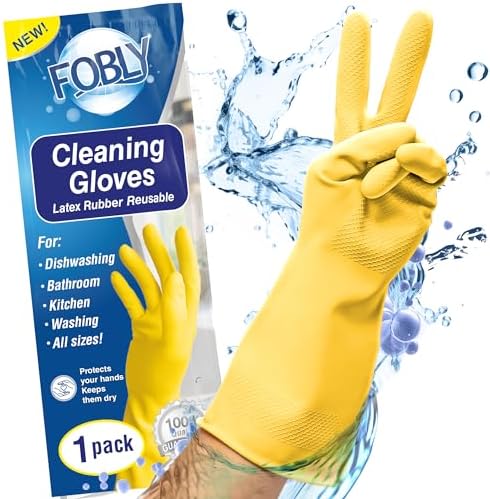FOBLY Yellow Dish Gloves Reusable Cleaning Gloves for Large Hands