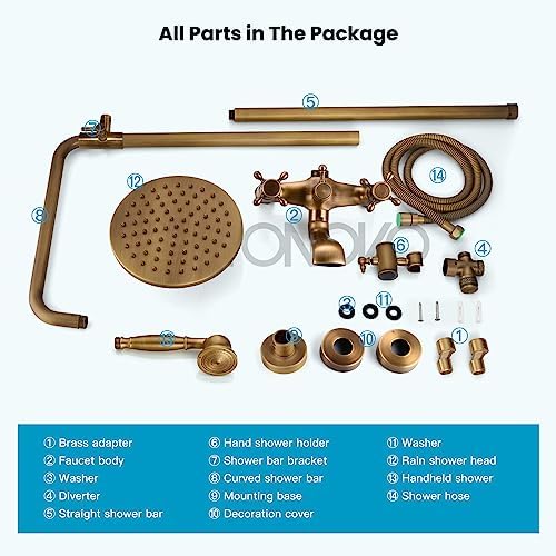 Gotonovo Antique Brass Wall Mounted Shower System
