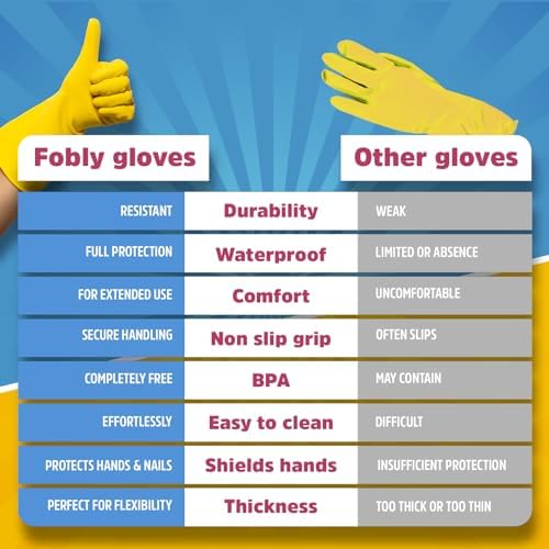 FOBLY Yellow Dish Gloves Reusable Cleaning Gloves for Large Hands