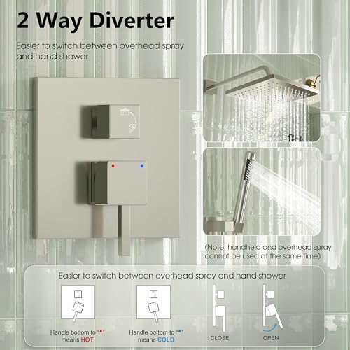Luxury 10 In Brush Nickel Shower Faucet Set