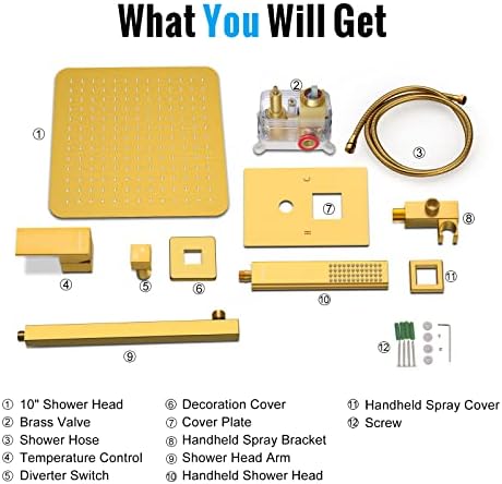 Sturdy Modern 10 Brushed Gold Shower Faucet Set