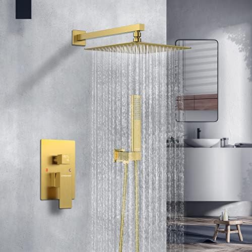 Sturdy Modern 10 Brushed Gold Shower Faucet Set