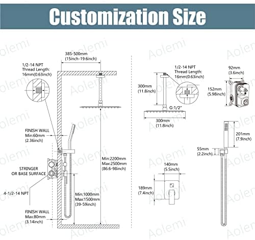 Aolemi 12 Inch Ceiling Shower Head with Handheld Spray