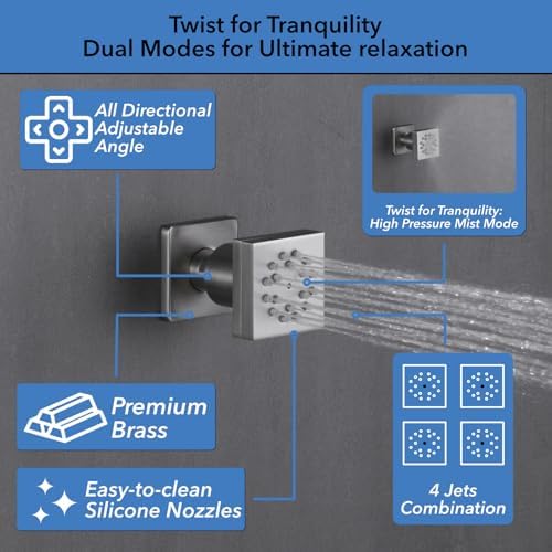 VANFOXLE 4 Modes Shower Faucet Set Brushed Nickel