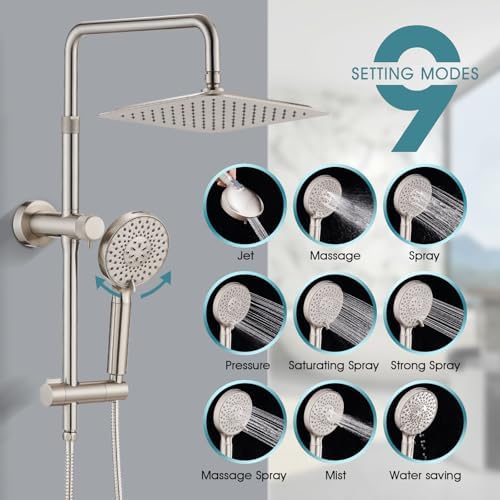10 Inch High Pressure Rainfall Shower Head with Handheld Combo - Brushed Nickel