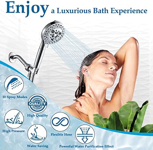 10 Settings Handheld Shower Head with High Pressure and 2 Power Modes