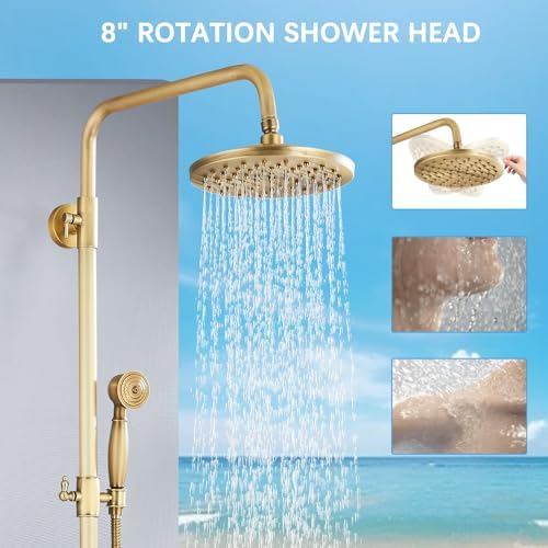 MOSSON Antique Brass Shower System Durable Stylish Outdoor Bathroom Fixtures