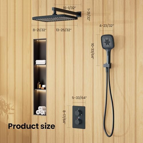 Luxury Rainfall Shower Combo Kit for Bathroom - 12x9 Matte Black