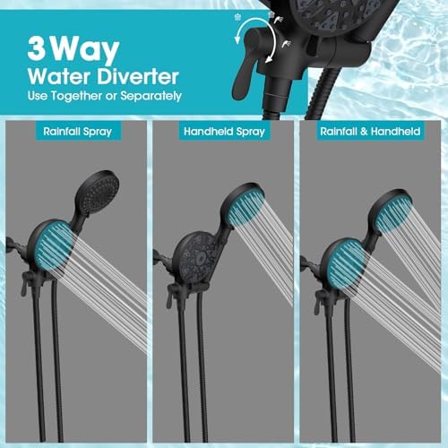 Dual Handheld Shower Head Combo with 80 Inch Hose and 6 Settings