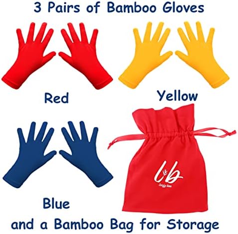 Leafy Boo Bamboo Gloves for Eczema Kids 6-8 3 Pairs