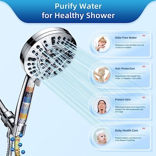 Wall-Mounted Chrome-Covered Round Shower Head with 10-Mode Anti-Clog Design