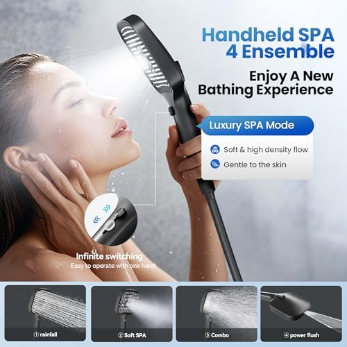 Luxury Rainfall Shower Combo Kit for Bathroom - 12x9 Matte Black