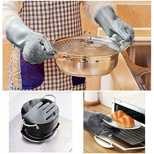 Reusable Silicone Dishwashing Gloves Heat-Resistant Kitchen Bathroom Cleaning