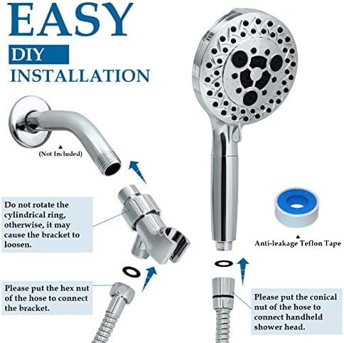 10 Settings Handheld Shower Head with High Pressure and 2 Power Modes