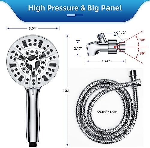 Wall-Mounted Chrome-Covered Round Shower Head with 10-Mode Anti-Clog Design