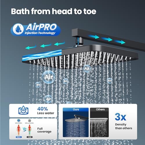 Luxury Rainfall Shower Combo Kit for Bathroom - 12x9 Matte Black