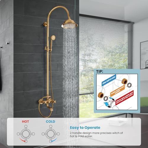 Gotonovo 8 Inch Antique Brass Wall Mount Shower System