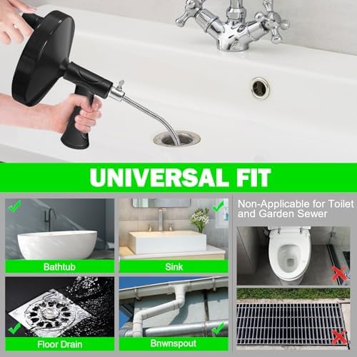 33 Ft Drain Snake Auger Heavy Duty Clog Remover with Gloves