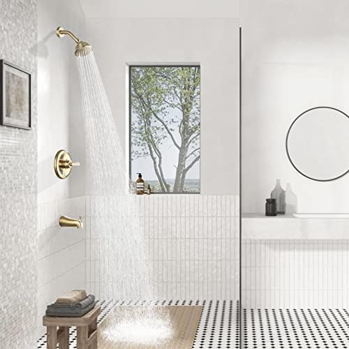 Parlos Shower System Brushed Gold Faucet Set with Tub Spout