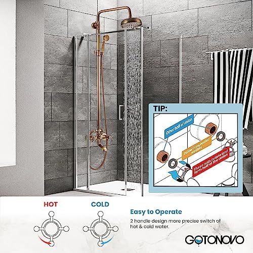 Gotonovo 8 Inch Round Shower Head with 3 Functions and Antique Brass Finish