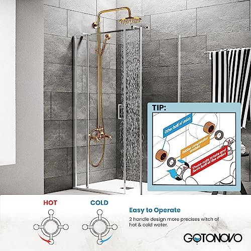 GotOnovo Gold-Runner Exposed Bathroom Faucet Set - 8 Adjustable 2 Function Spray Head