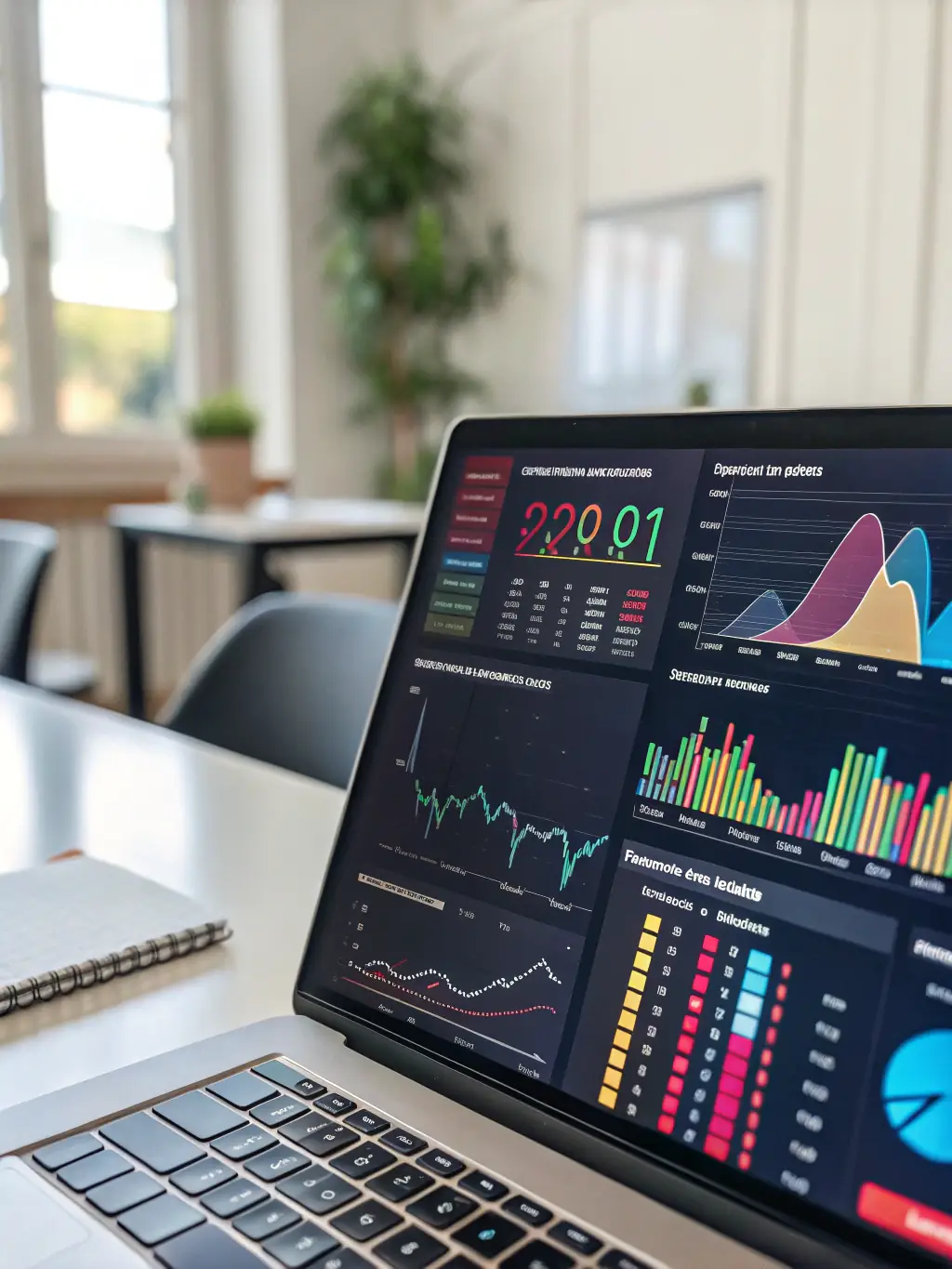 A visual representation of data analytics dashboards and reports, showcasing insights derived from data analysis. The image should convey data-driven decision-making and strategic planning.